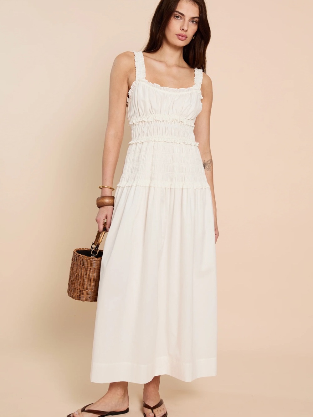 NWT Few Moda Freya Cotton smocked Dress in White. Size XL (k)